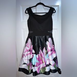 XSCAPE flowy dress with floral bottom